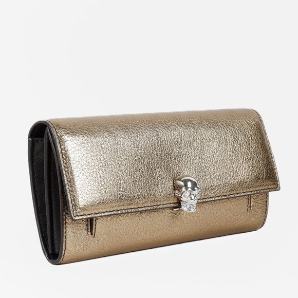 Alexander McQueen Gold Lambskin Skull Wallet On Chain - Picture 1 of 11